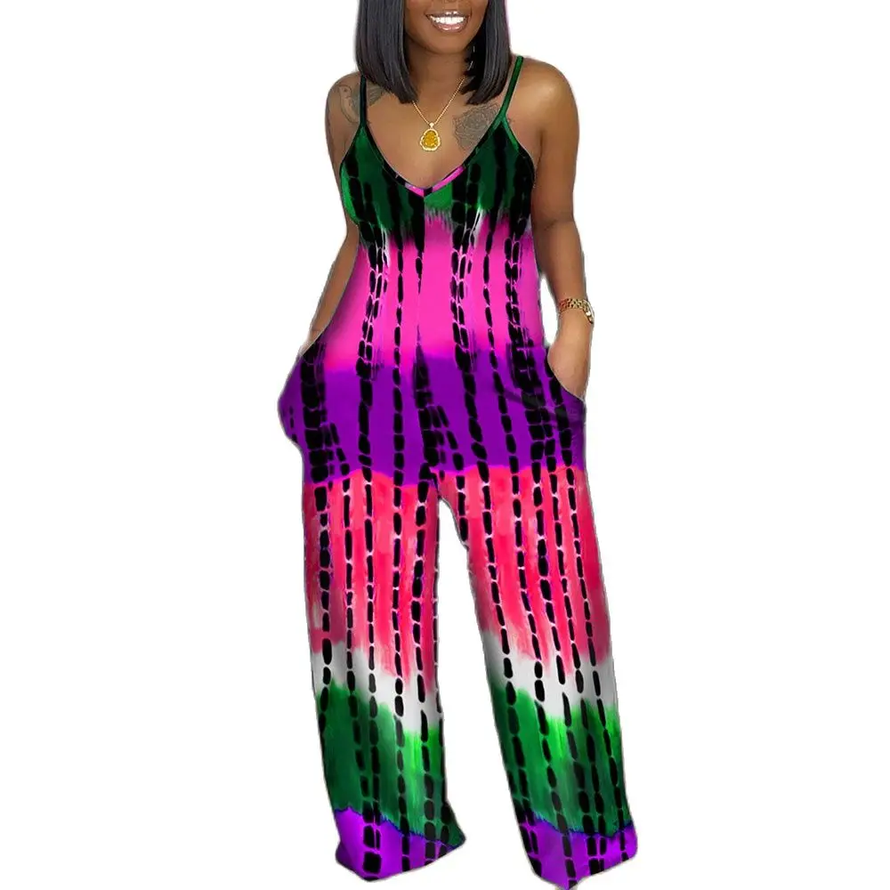 Summer Camouflage Striped Print Wide Leg Jumpsuits Women New Casual Loose Spaghetti Strap Deep V-neck Pocket Overalls Plus Size
Summer Camouflage Striped Print Wide Leg Jumpsuits Women New Casual Loose Spaghetti Strap Deep V-neck Pocket Overalls Plus Size