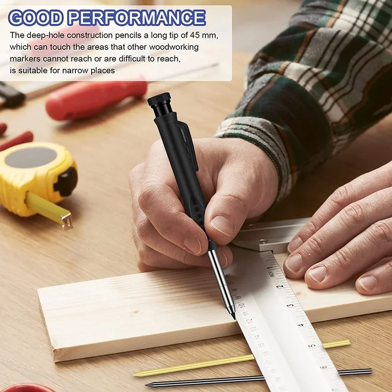 14.5cm Welding Solid Carpenter Pencil Set Built-In Sharpener Deep Hole Mechanical Pencil Woodworking Pencil Marking Layout Tool
14.5cm Welding Solid Carpenter Pencil Set Built-In Sharpener Deep Hole Mechanical Pencil Woodworking Pencil Marking Layout Tool