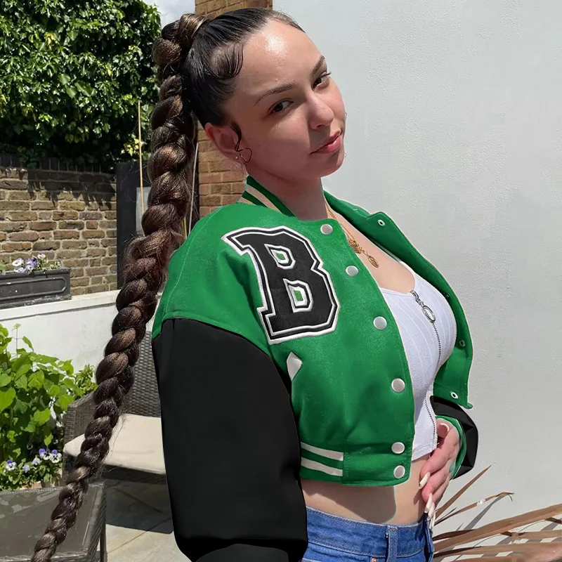 Women's baseball fashion jacket patchwork single-breasted black cropped top jacket jacket bomber jacket casual women's clothing
Women's baseball fashion jacket patchwork single-breasted black cropped top jacket jacket bomber jacket casual women's clothing