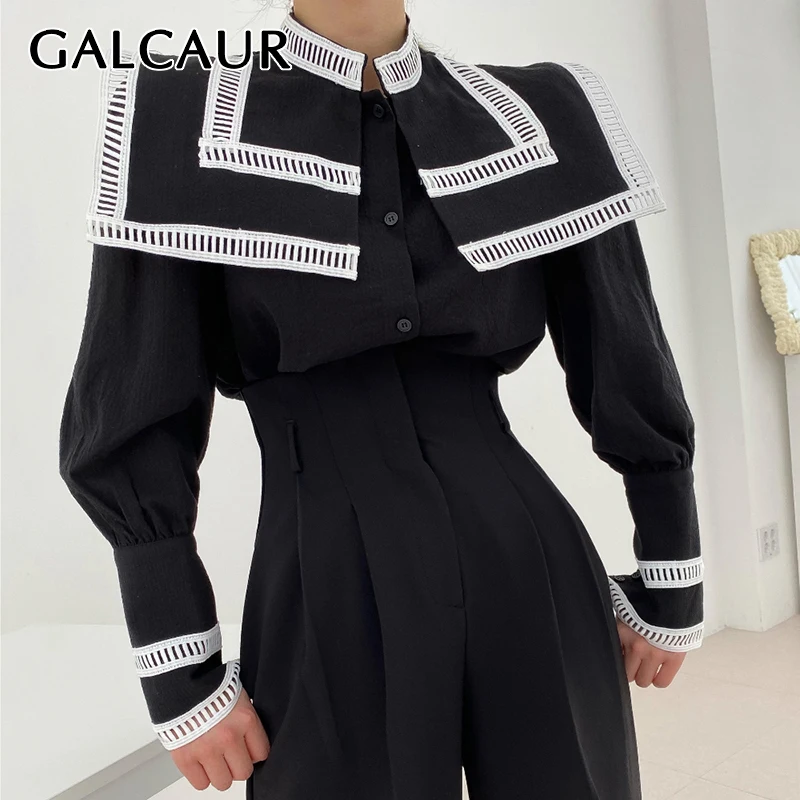 GALCAUR Casual White Button Through Blouse For Women Stand Collar Long Flare Sleeve Solid Patchwork Shirt Female Clothing 2021
GALCAUR Casual White Button Through Blouse For Women Stand Collar Long Flare Sleeve Solid Patchwork Shirt Female Clothing 2021
