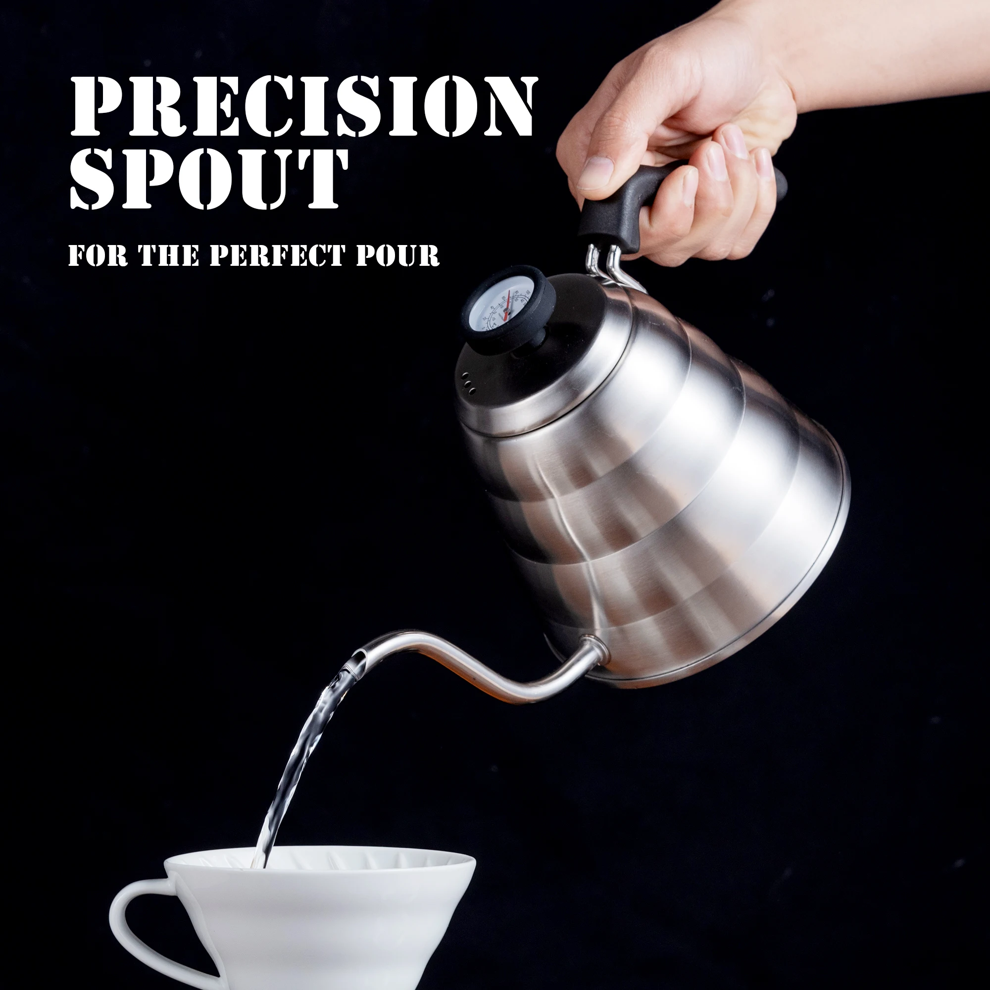 Stainless Steel Tea Coffee Kettle with Thermometer, Gooseneck Thin Spout for Pour Over Coffee Pot, Works on Stovetop, 40oz/1.25L
Stainless Steel Tea Coffee Kettle with Thermometer, Gooseneck Thin Spout for Pour Over Coffee Pot, Works on Stovetop, 40oz/1.25L