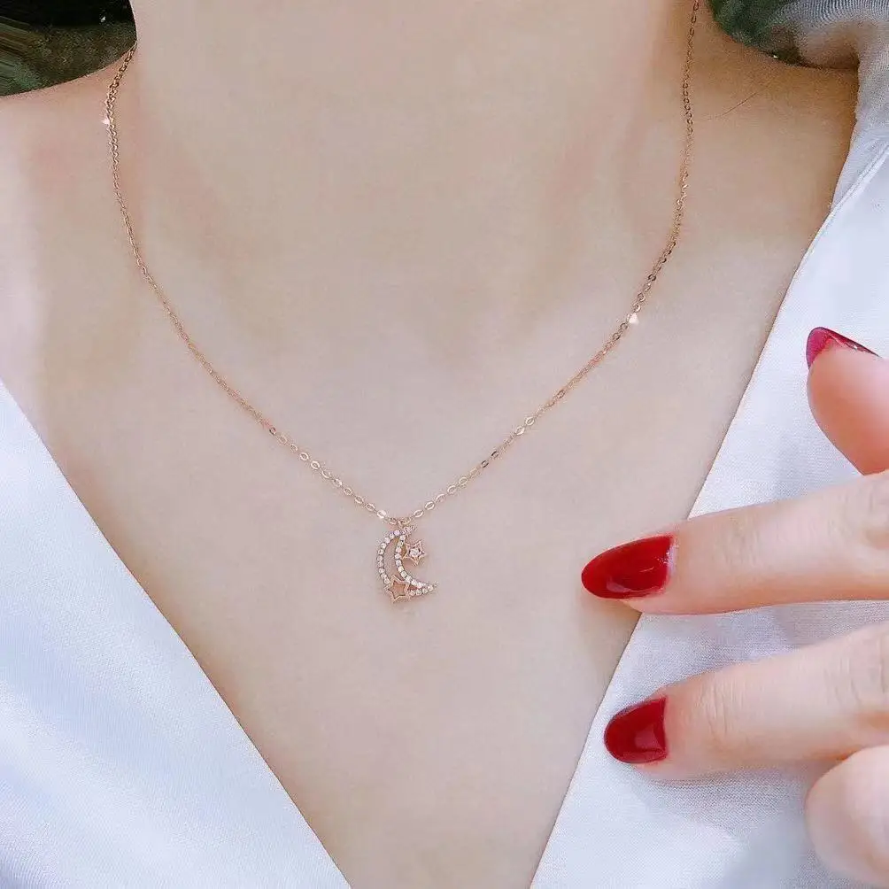 Exquisite Thin Star Moon Rose Gold Necklace Pendant Micro Pave CZ Necklace with Chain Fashion Simple Light Luxury Chains Ladies
Exquisite Thin Star Moon Rose Gold Necklace Pendant Micro Pave CZ Necklace with Chain Fashion Simple Light Luxury Chains Ladies