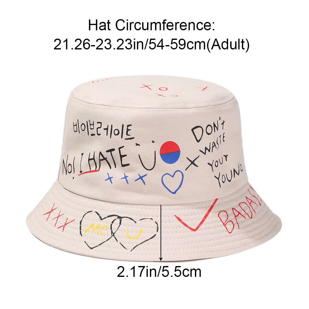 Unisex Bucket Hat Harajuku Graffiti Letter Hip Hop Cap Women Men Fishing Fisherman Hat Summer Outdoor Sunscreen Panama Cap
Unisex Bucket Hat Harajuku Graffiti Letter Hip Hop Cap Women Men Fishing Fisherman Hat Summer Outdoor Sunscreen Panama Cap