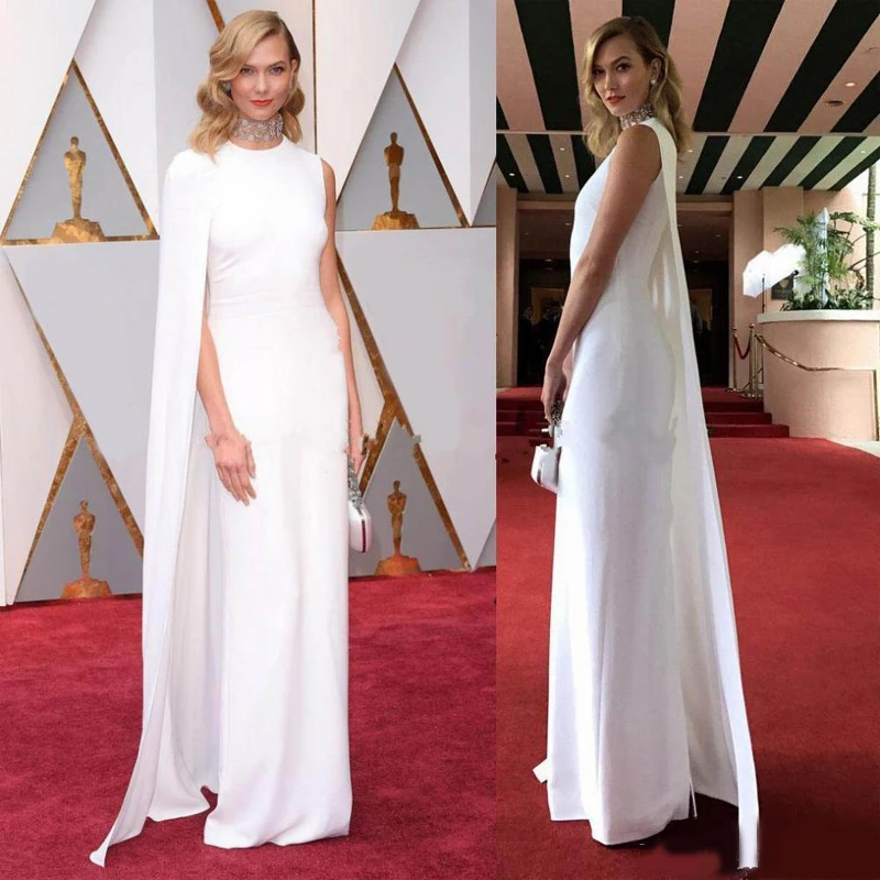 White Karlie Kloss Celebrity Evening Dresses With Capes Jewel Neckline Long Plus Size Custom Made New Elegant Red Carpet Gown
White Karlie Kloss Celebrity Evening Dresses With Capes Jewel Neckline Long Plus Size Custom Made New Elegant Red Carpet Gown