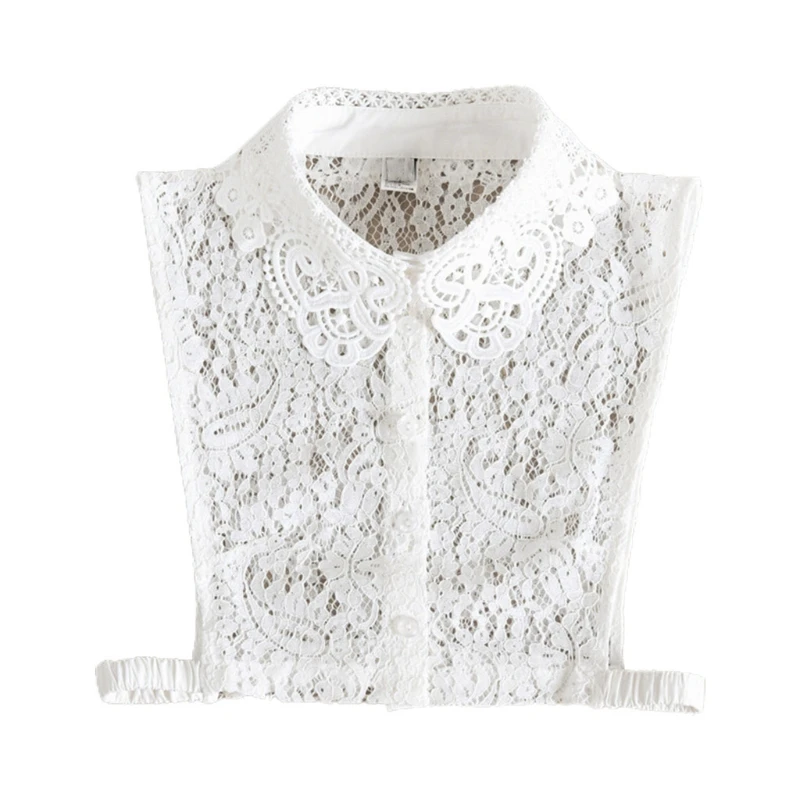 Ажурная Цветочная кружевная имитация воротника пуговицы вниз съемный Белый лацкан половина рубашки 
Ажурная Цветочная кружевная имитация воротника пуговицы вниз съемный Белый лацкан половина рубашки