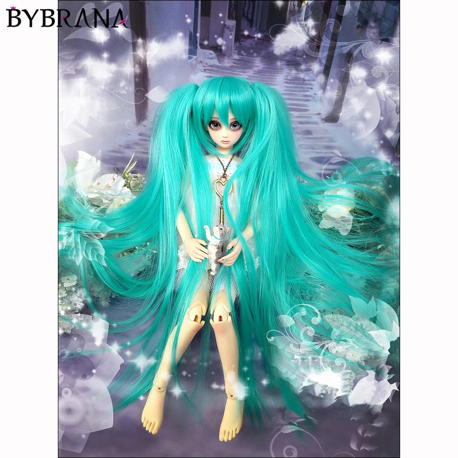 

Bybrana Bjd Doll Wig Neat Bangs Tiger Clip Double Ponytail Anime Wig Customizable Color