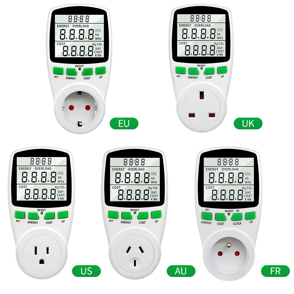 

Digital Wattmeter 230V LCD Power Meter Energy Meter Analyzer Wattage Meter Electricity Kwh EU US UK AU French Measuring Outlet