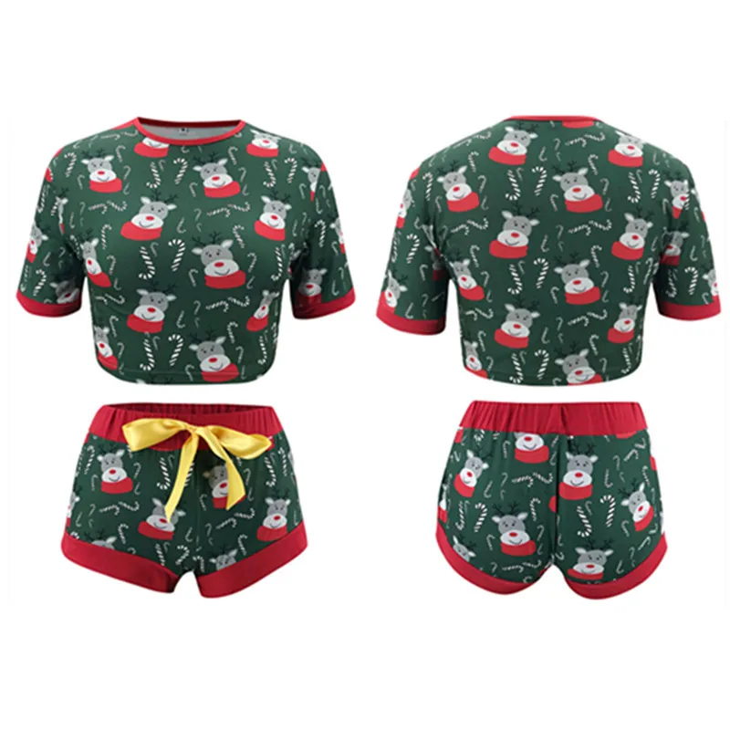 2020 Christmas Women's Short-Sleeved Suit sexy Short Waistless Christmas Print Casual Suits Top + Shorts Two-Piece Suit
2020 Christmas Women's Short-Sleeved Suit sexy Short Waistless Christmas Print Casual Suits Top + Shorts Two-Piece Suit
