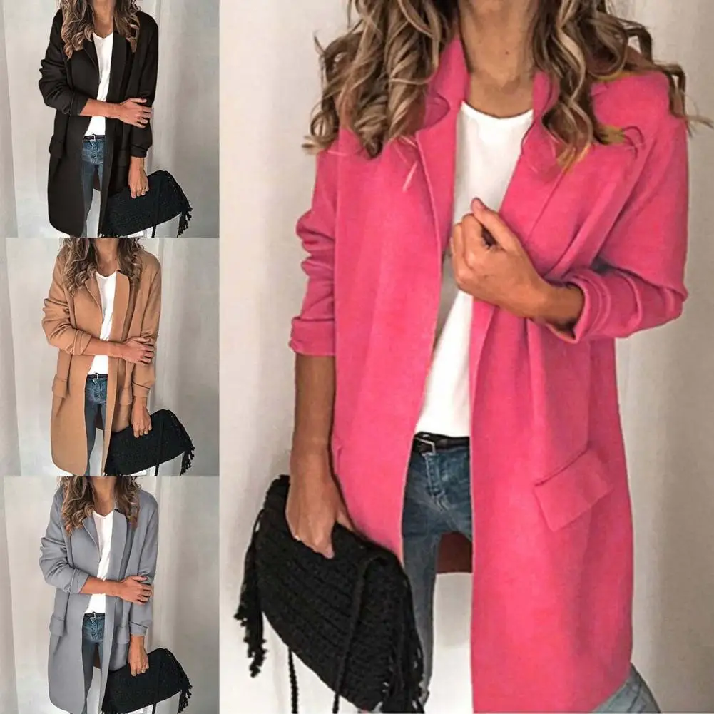 Women Long Blazer Solid Color Loose Cardigan Long Sleeve Fake Pockets Casual Blazer for Daily Life
Women Long Blazer Solid Color Loose Cardigan Long Sleeve Fake Pockets Casual Blazer for Daily Life