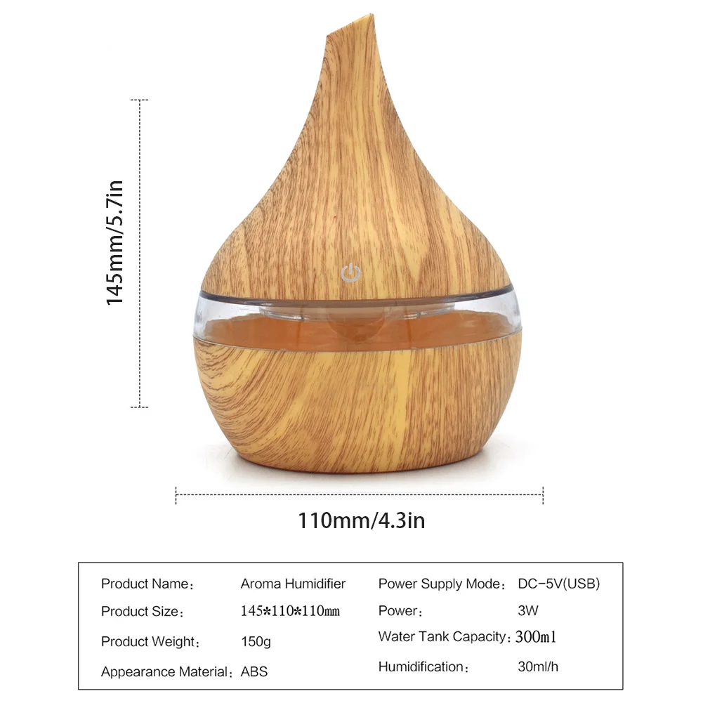 300ML USB Air Humidifier Electric Aroma Diffuser Mist Wood Grain Oil Aromatherapy Mini Have 7 LED Light For Car Home Office
300ML USB Air Humidifier Electric Aroma Diffuser Mist Wood Grain Oil Aromatherapy Mini Have 7 LED Light For Car Home Office