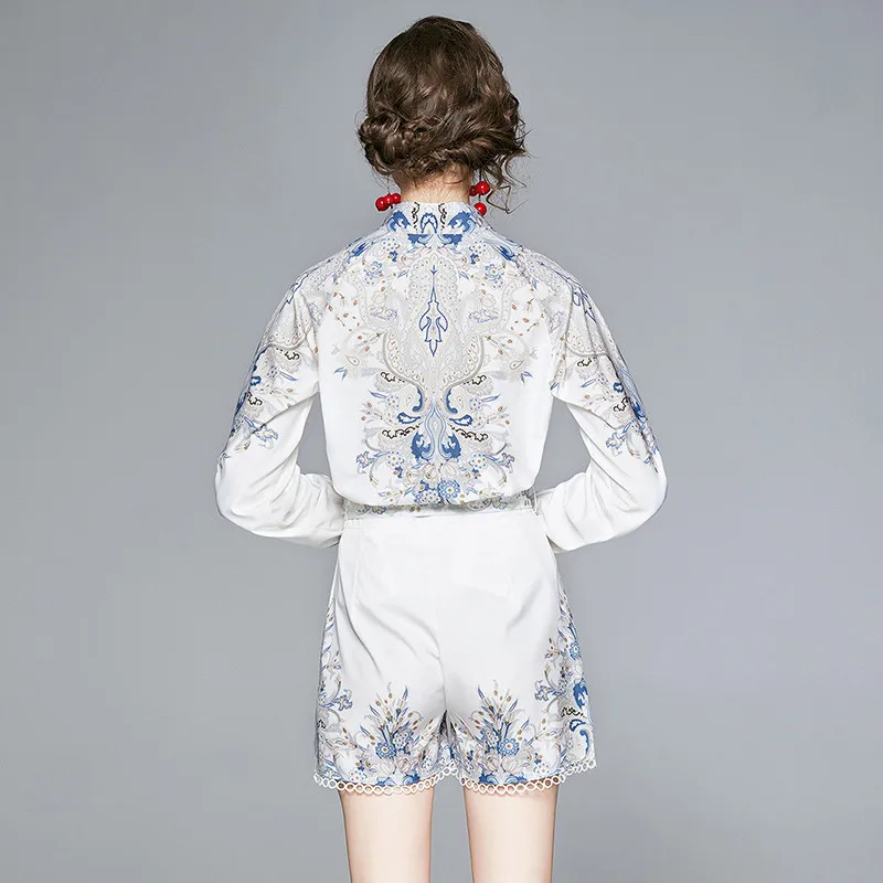 Stand Neck Vintage Two Piece Set Women Elegant Lantern Sleeve Autumn Blouse + High Waist Shorts Belt Plus Size Tracksuit B329
Stand Neck Vintage Two Piece Set Women Elegant Lantern Sleeve Autumn Blouse + High Waist Shorts Belt Plus Size Tracksuit B329