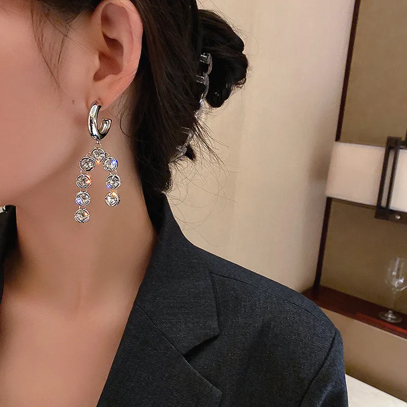 Shiny Rhinestone Zircon Drop Long Earrings 2020 New Fashion Simple Temperament Earings Jewelry Korean Ins Style | Украшения и