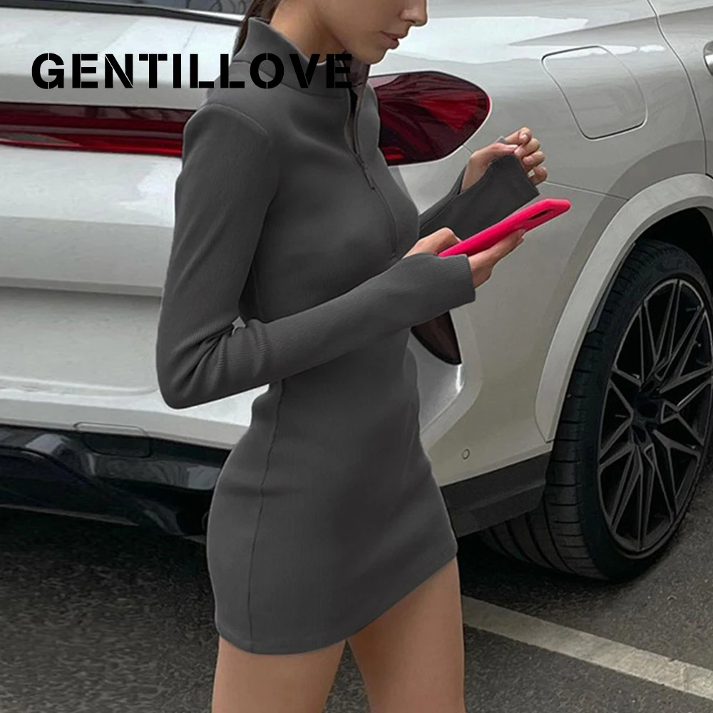 Sexy Bodycon Mini Dress Elegant Zipper Turtleneck Long Sleeve Solid Knitting Sweater Dress with Finger Hole Casual Female Robe
Sexy Bodycon Mini Dress Elegant Zipper Turtleneck Long Sleeve Solid Knitting Sweater Dress with Finger Hole Casual Female Robe