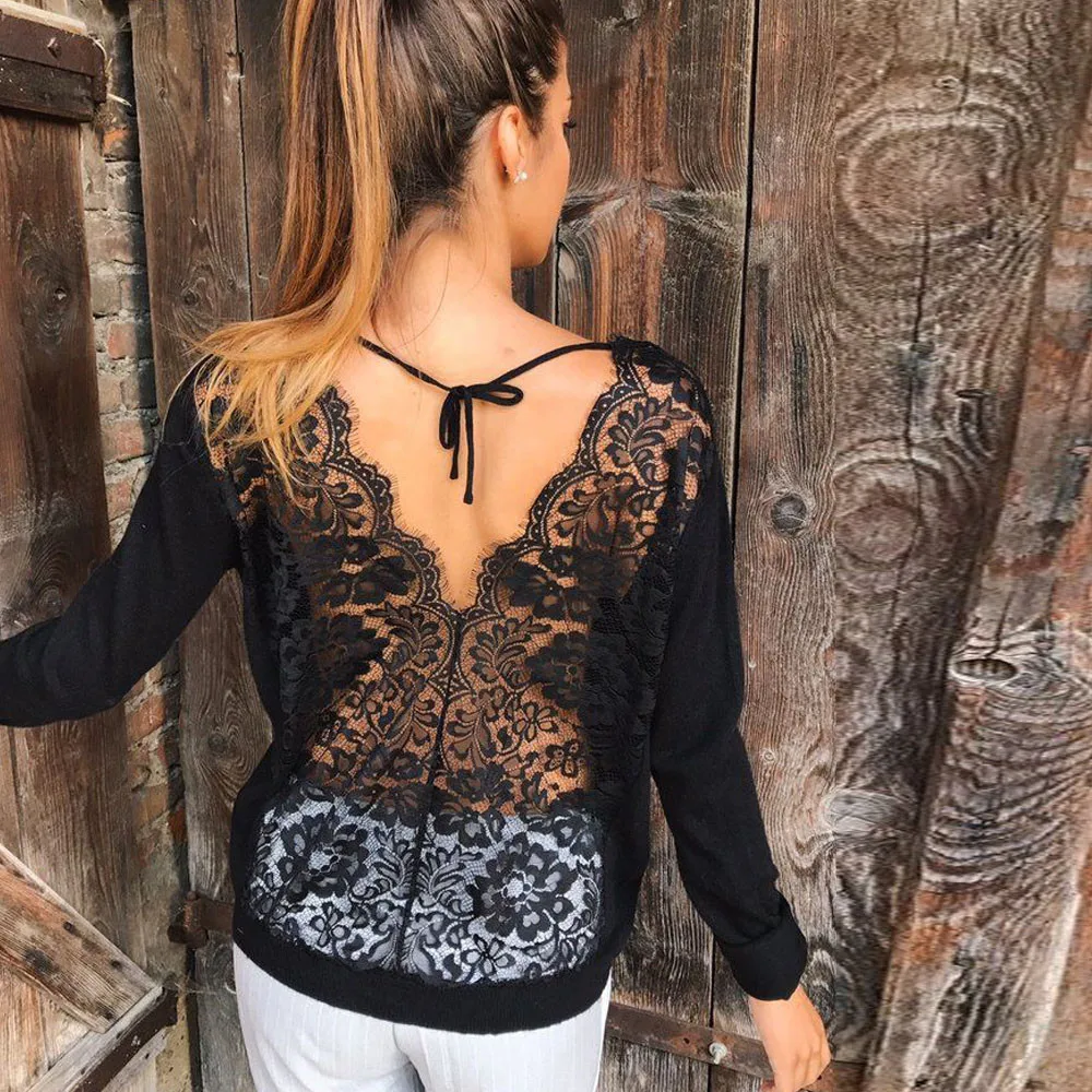 Women Backless O-neck Lace Long Sleeve Sweatshirt Pullover Tops Blouse Shirt Ropa De Mujer Vestido De Mujer Mujer Camisetas
Women Backless O-neck Lace Long Sleeve Sweatshirt Pullover Tops Blouse Shirt Ropa De Mujer Vestido De Mujer Mujer Camisetas