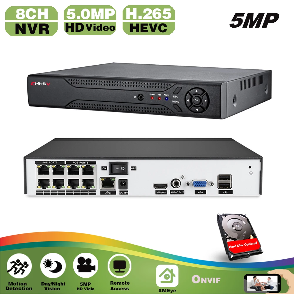 CHHSV HD CCTV 8CH 5MP surveillance DVR POE NVR 8 channel Face-Detection HDMI Standalone security 4G WIFI NVR video recorder
CHHSV HD CCTV 8CH 5MP surveillance DVR POE NVR 8 channel Face-Detection HDMI Standalone security 4G WIFI NVR video recorder