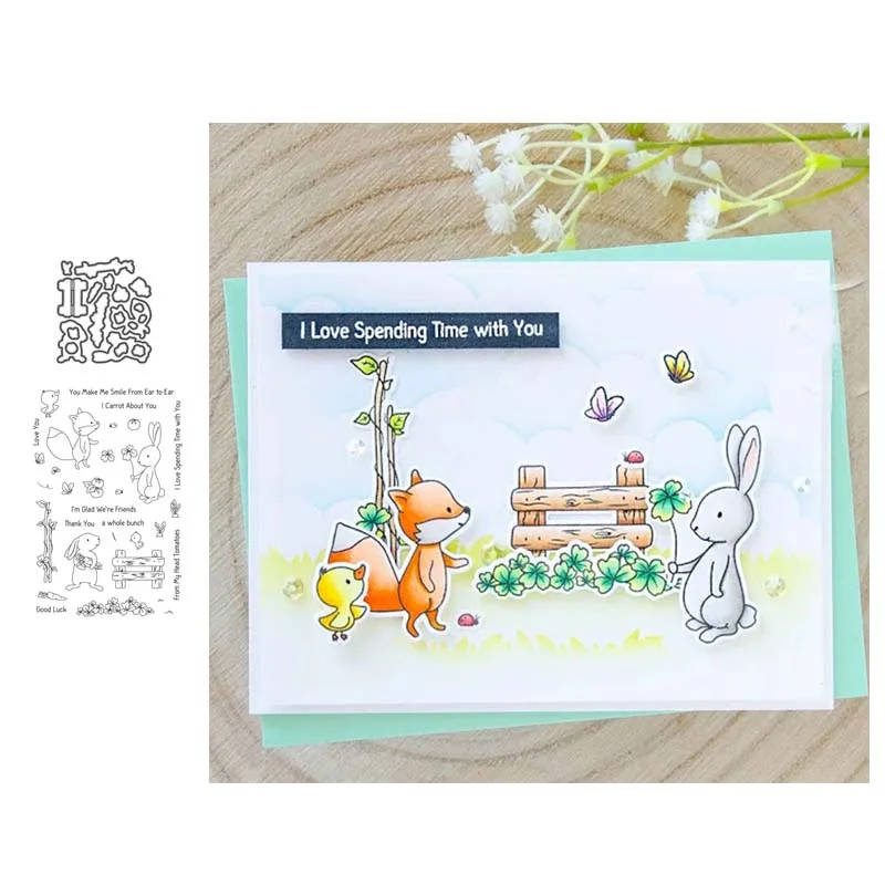 Fox and rabbit Clear Stamps and Metal Cutting Dies for DIY Scrapbooking Stencils Paper Crafts Making Album Photo Decoration
Fox and rabbit Clear Stamps and Metal Cutting Dies for DIY Scrapbooking Stencils Paper Crafts Making Album Photo Decoration