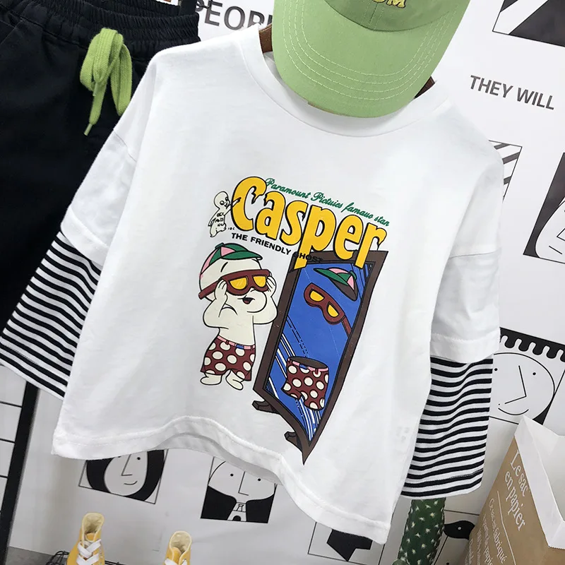 2021 Spring Cotton Casper T-shirt Male Baby Print Long-sleeved Top Stitching Striped T Shirt Baby Clothes Toddler Casual Top Tee
2021 Spring Cotton Casper T-shirt Male Baby Print Long-sleeved Top Stitching Striped T Shirt Baby Clothes Toddler Casual Top Tee
