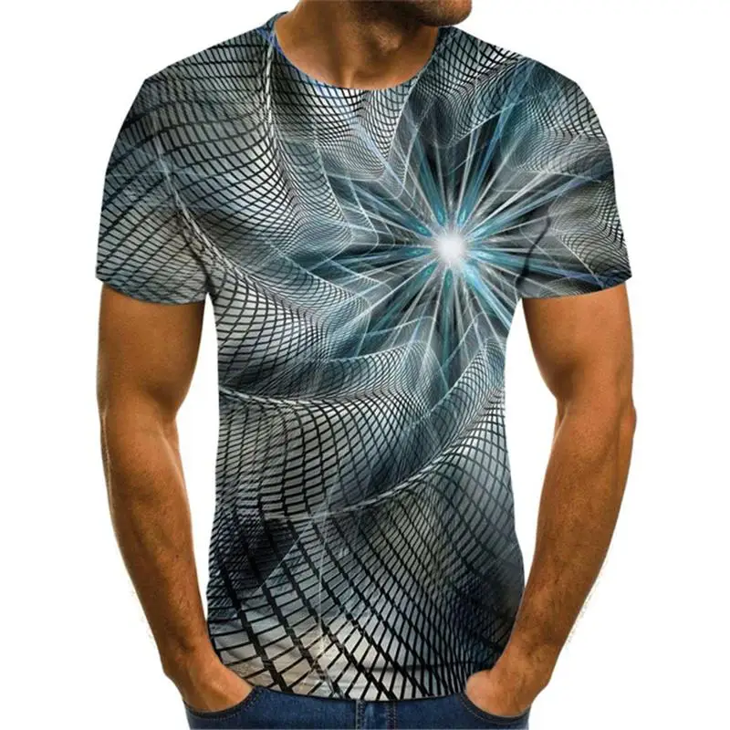 2021 New Three-Dimensional Rotating Men's T-Shirt Summer Fashion Short-Sleeved 3D Round Neck Tops Visual Three-Dimensional Shirt