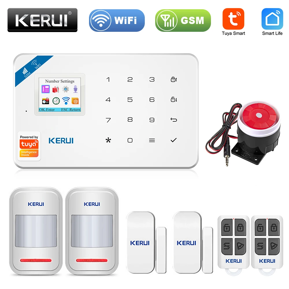 KERUI W181 Tuya Alarm System for Home Security Alarm Residential Motion Sensor APP Control Smart GSM WIFI Burglar Alarm System
KERUI W181 Tuya Alarm System for Home Security Alarm Residential Motion Sensor APP Control Smart GSM WIFI Burglar Alarm System