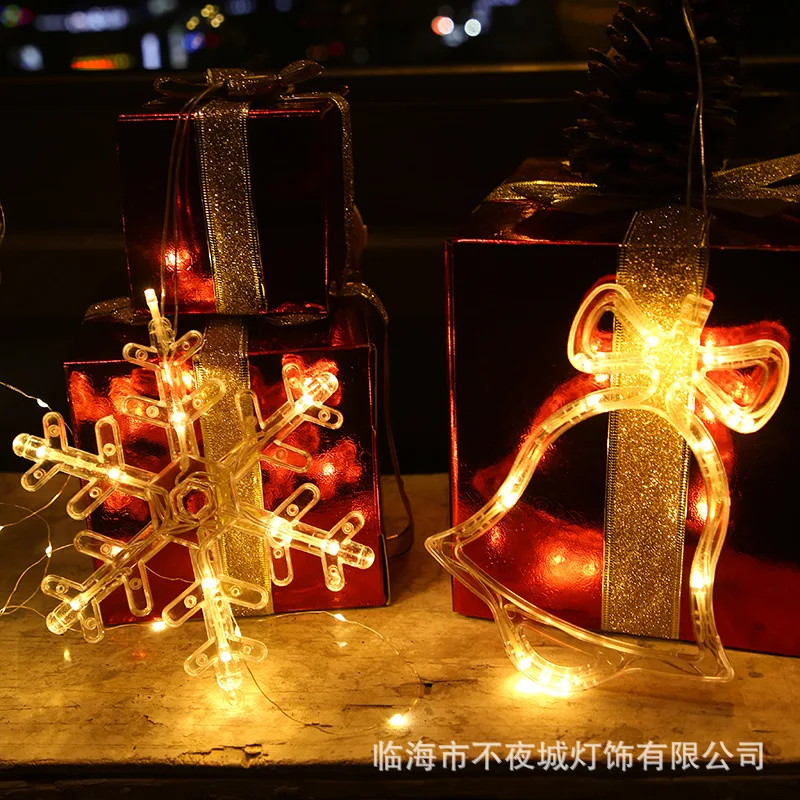 

LED Christmas sucker lamp Snowman Christmas tree bell snowflake decorative lamp curtain battery lamp wall lamp festival lamp 2m