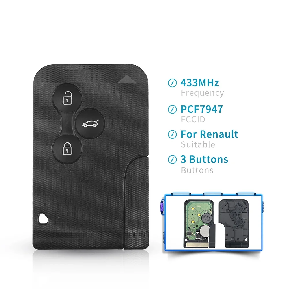 ID46 PCF7947 Chip For Renault Clio Logan Megane 2 3 Scenic Remote Key 3 Buttons 433Mhz Smart Card Emergency Insert 
ID46 PCF7947 Chip For Renault Clio Logan Megane 2 3 Scenic Remote Key 3 Buttons 433Mhz Smart Card Emergency Insert