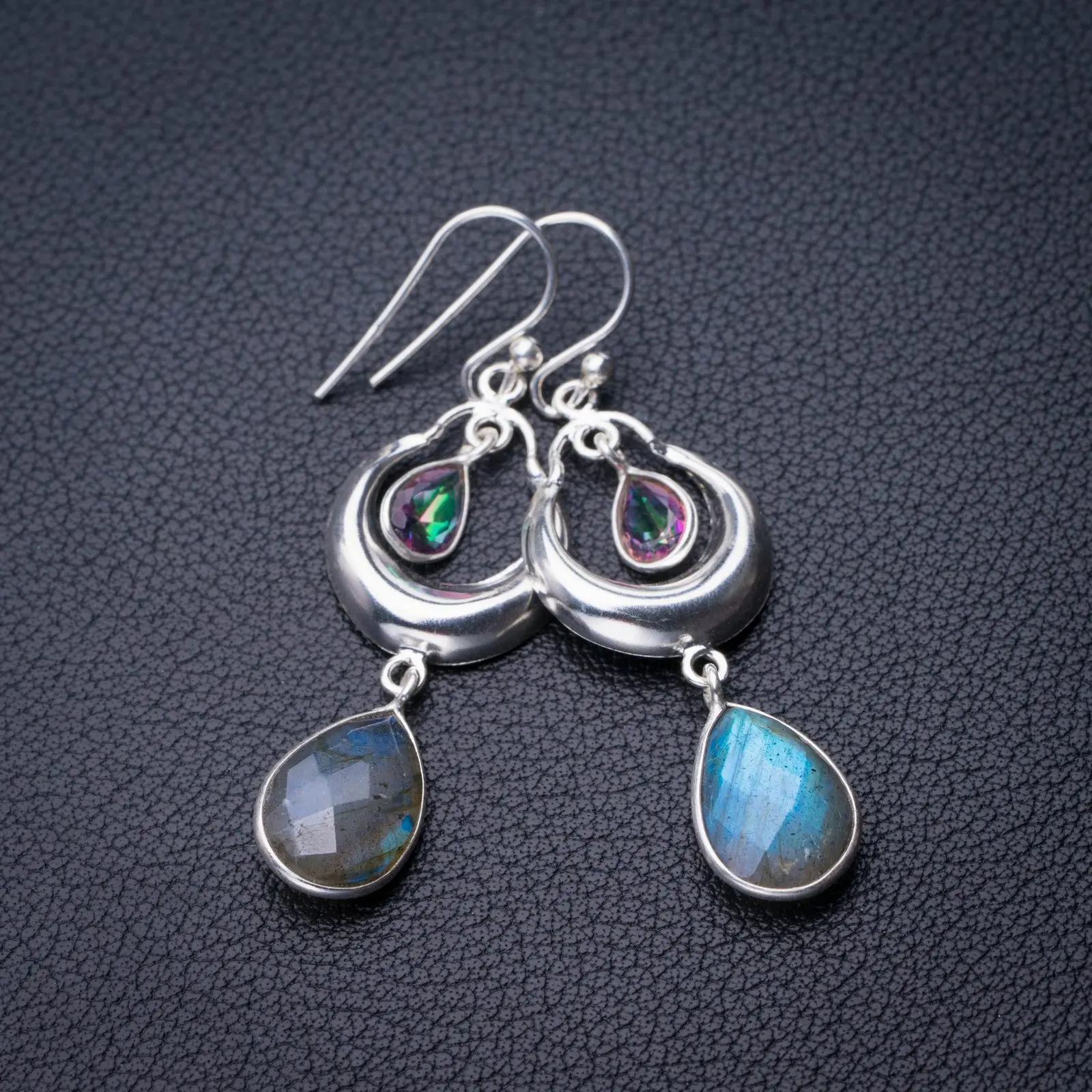 StarGems Natural Labradorite And Mystical Topaz Handmade 925 Sterling Silver Earrings 2" E0923
StarGems Natural Labradorite And Mystical Topaz Handmade 925 Sterling Silver Earrings 2" E0923