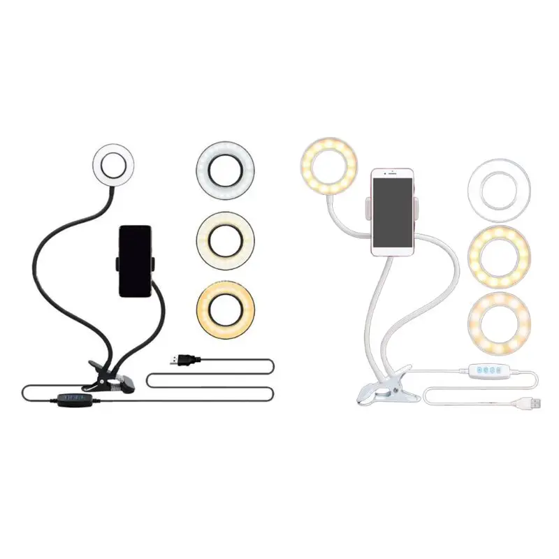 2-in-1 Selfie Ring Light with Cell Phone Holder Stand with Gooseneck Flexible Arms for Live Stream Makeup LED Camera 
2-in-1 Selfie Ring Light with Cell Phone Holder Stand with Gooseneck Flexible Arms for Live Stream Makeup LED Camera