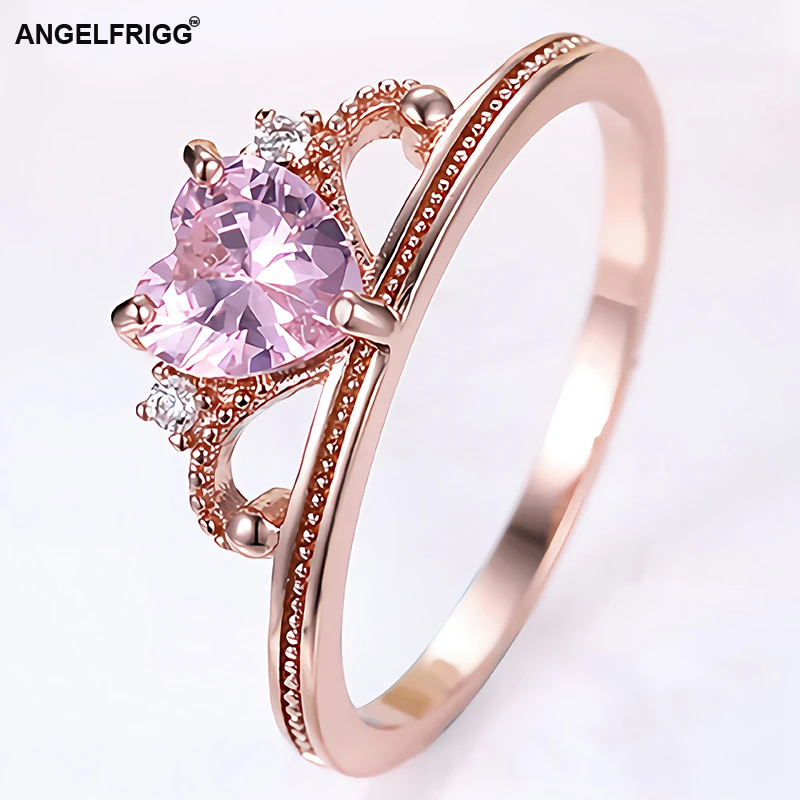 Женское кольцо с кубическим цирконием ANGELFRIGG розовое золото серебро подарок на