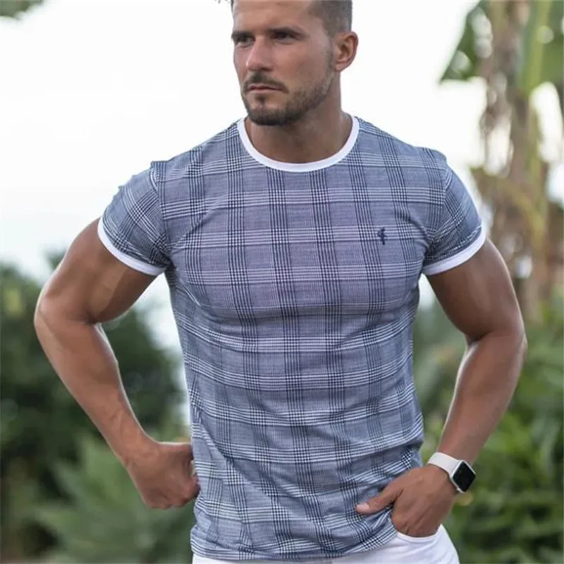 Летняя Повседневная модная футболка для мужчин с коротким рукавом спортзала