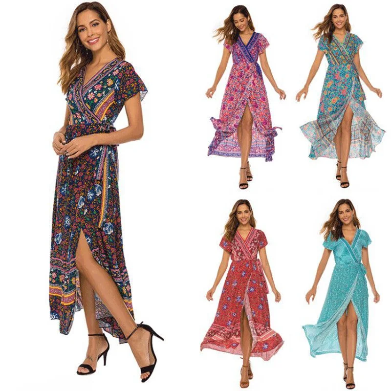 2021 Summer Bohemia V Neck Floral Print Short Sleeve Holiday Dress Women Cardigan Lace up Waist Maxi Long Boho Dresses vestidos
2021 Summer Bohemia V Neck Floral Print Short Sleeve Holiday Dress Women Cardigan Lace up Waist Maxi Long Boho Dresses vestidos