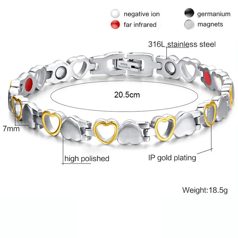 Healthy Energy Bracelet Hearted Design Stainless Steel Health Care Magnetic Gold Bracelet Hand Chain for Women Slimming Weight
Healthy Energy Bracelet Hearted Design Stainless Steel Health Care Magnetic Gold Bracelet Hand Chain for Women Slimming Weight