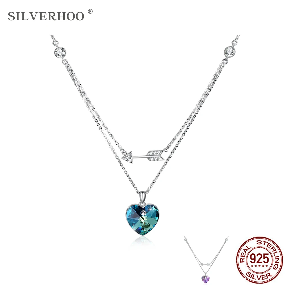 SILVERHOO 925 Sterling Silver Heart Pendant Necklaces For Women Double Chain With Colorful Austria Crystal Anniversary Gift 2020
SILVERHOO 925 Sterling Silver Heart Pendant Necklaces For Women Double Chain With Colorful Austria Crystal Anniversary Gift 2020