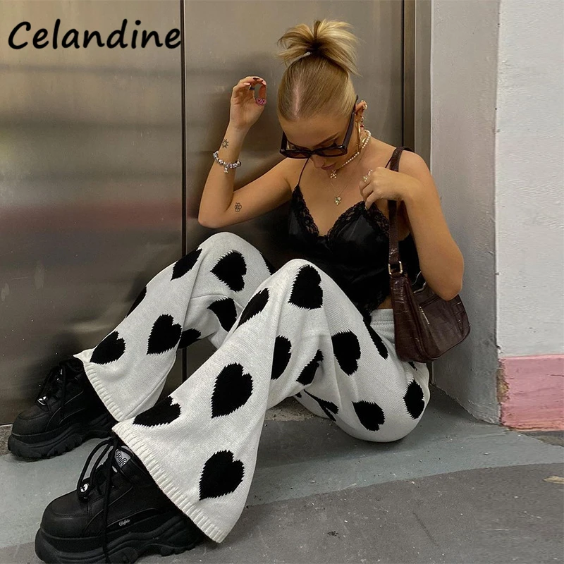 Celandine Sexy Women Casual Y2K Knitted High Waisted Pants Long Sweat Ladies Korean Fashion Love Heart Wide Leg Trousers Vintage
Celandine Sexy Women Casual Y2K Knitted High Waisted Pants Long Sweat Ladies Korean Fashion Love Heart Wide Leg Trousers Vintage