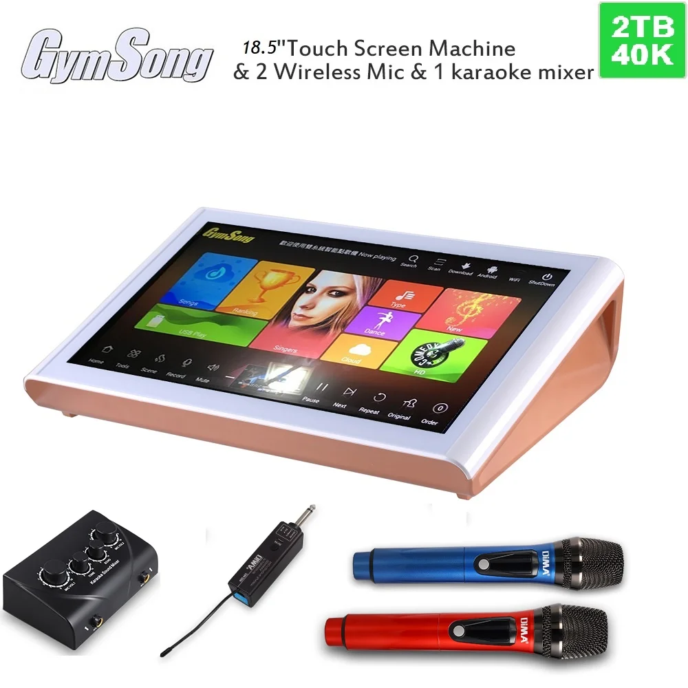 Музыкальная система Gymsong Jukebox 18 5 дюйма Android Ktv беспроводной микрофон ТБ HDD