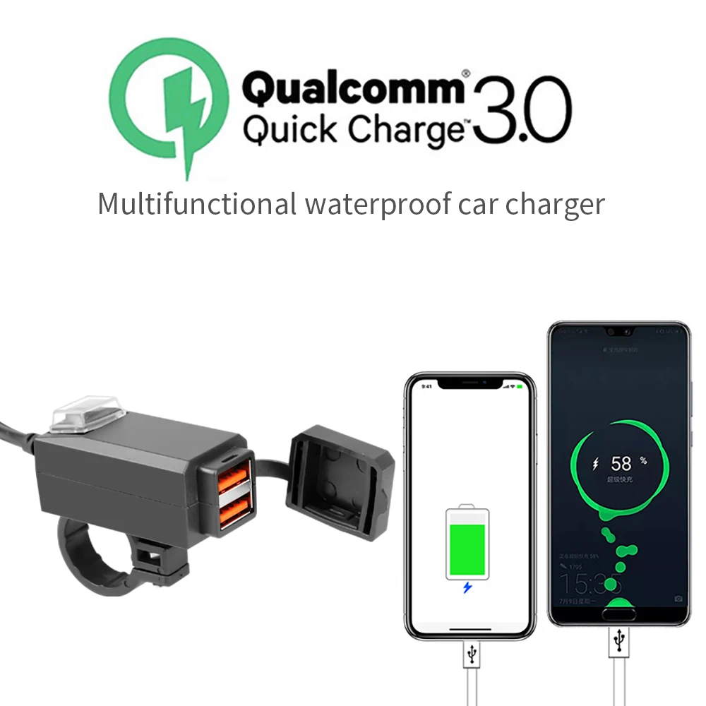 Dual USB Motorcycle Handlebar Charger Adapter QC3.1/3.1A 12V Waterproof Power Supply Socket for Phone GPS NAvigation MP4 Player
Dual USB Motorcycle Handlebar Charger Adapter QC3.1/3.1A 12V Waterproof Power Supply Socket for Phone GPS NAvigation MP4 Player