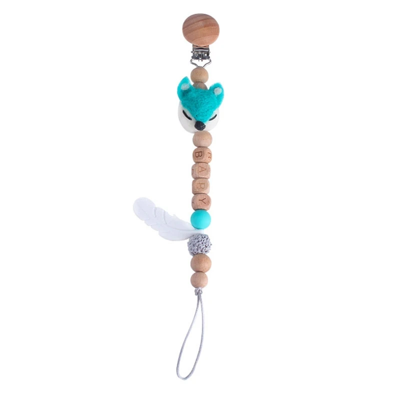 Baby Wood Pacifier Clip Cartoon Animal Teething Chain Silicone Feather Infants Teether Soother Dummy Holder Molar Toys Gifts
