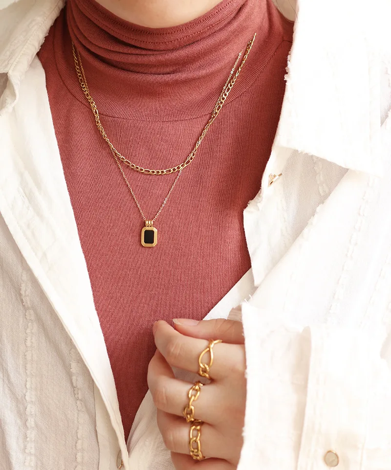 Amaiyllis 18k Gold Minimalist Double Layered Sweater Chain Necklaces Black Square Portrait Necklaces Mujer Collare Female Bijoux
Amaiyllis 18k Gold Minimalist Double Layered Sweater Chain Necklaces Black Square Portrait Necklaces Mujer Collare Female Bijoux