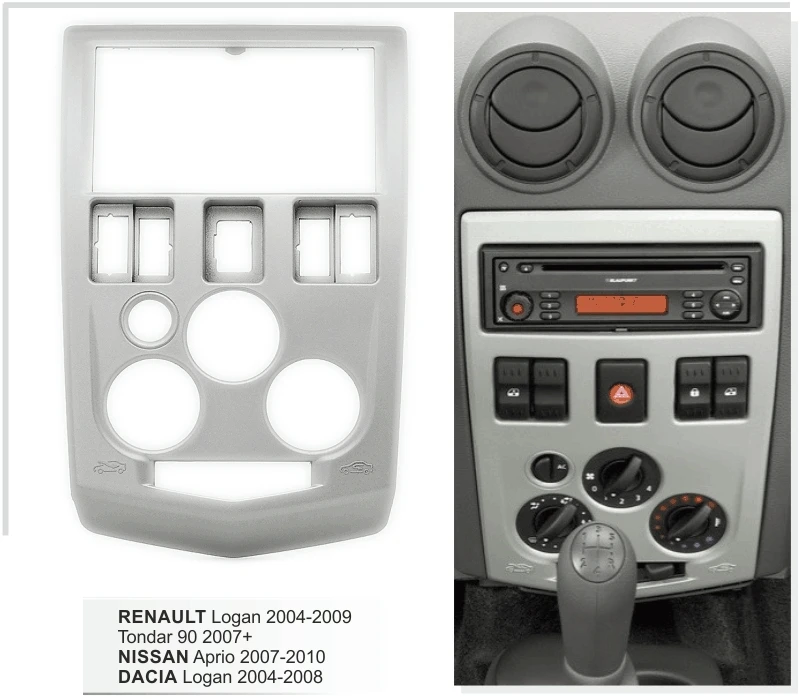 Комплект установки автомагнитолы с двойным Din для Renault Logan 2004-2009 Dacia 2004-2008 |