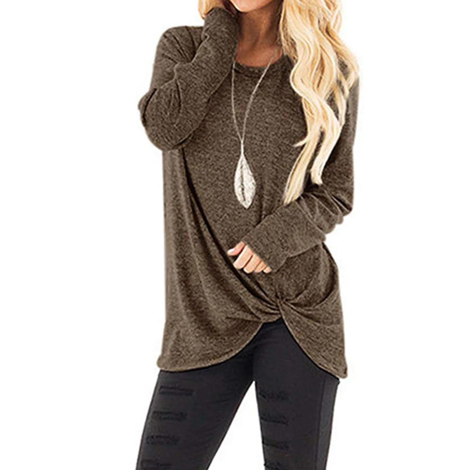 Fashion Solid Knot Blouse Shirt Loose O-Neck Basic Tops Casual Autumn Winter Ladies Female Women Long Sleeve Blusas Pullover
Fashion Solid Knot Blouse Shirt Loose O-Neck Basic Tops Casual Autumn Winter Ladies Female Women Long Sleeve Blusas Pullover