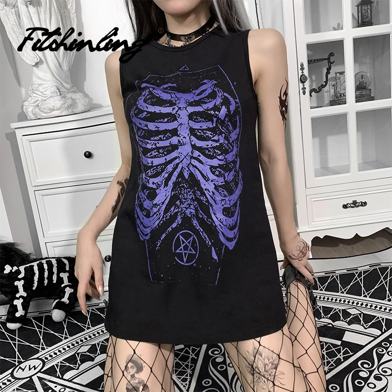 Fitshinling Gothic Dark Dress Tank Off Shoulder Mini Skeleton Printed Dresses Street Style Vestido Feminino Summer New 2022 Robe
Fitshinling Gothic Dark Dress Tank Off Shoulder Mini Skeleton Printed Dresses Street Style Vestido Feminino Summer New 2022 Robe