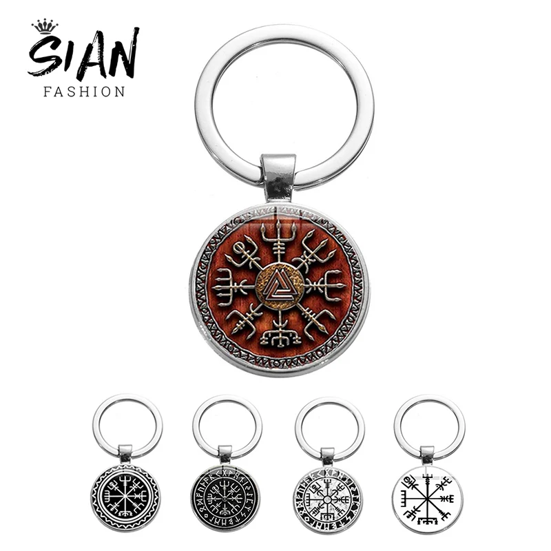 

SIAN New Viking Compass Keychain Ancient Trinity Nordic Runes Odin Symbol Art Pattern Time Gem Keyring Car Key Chain Men Jewelry