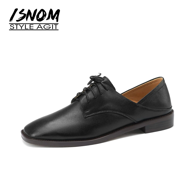 ISNOM Lace Up Genuine leather Women Flats Fashion Casual Low Heel Square Toe College style Deep mouth shoes
ISNOM Lace Up Genuine leather Women Flats Fashion Casual Low Heel Square Toe College style Deep mouth shoes