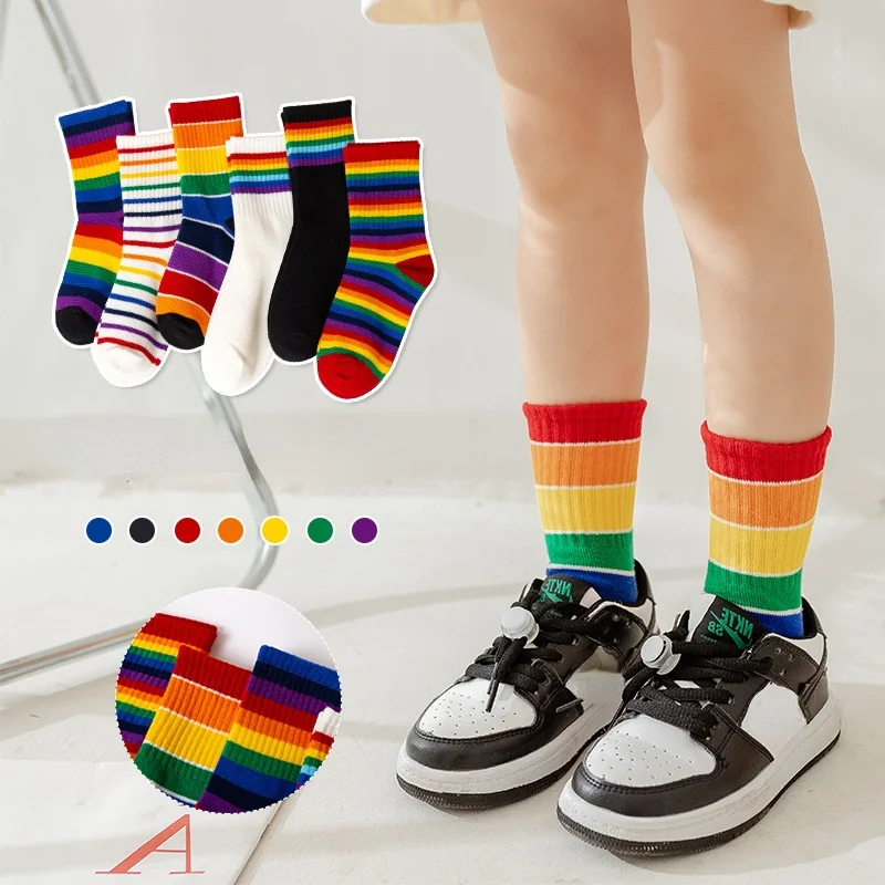 Children Rainbow Stripe Socks Cotton Soft Socks for Baby Girls Colorful Warm Casual Sports Long Socks Korean 2021 Fashion 1 Pair
Children Rainbow Stripe Socks Cotton Soft Socks for Baby Girls Colorful Warm Casual Sports Long Socks Korean 2021 Fashion 1 Pair