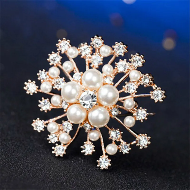 

Sun Flower Brooches Crystal Brooch Rhinestones Pins For Women Imitated Pearl Wedding Bouquets Party Jewelry Corsage Gifts