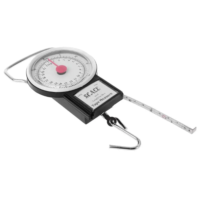 

11XC 22kg/50lb Portable Hanging Scale Balance Fish Hook Weighing Balance Kitchen With Measuring Tape Measure Fishing Scales