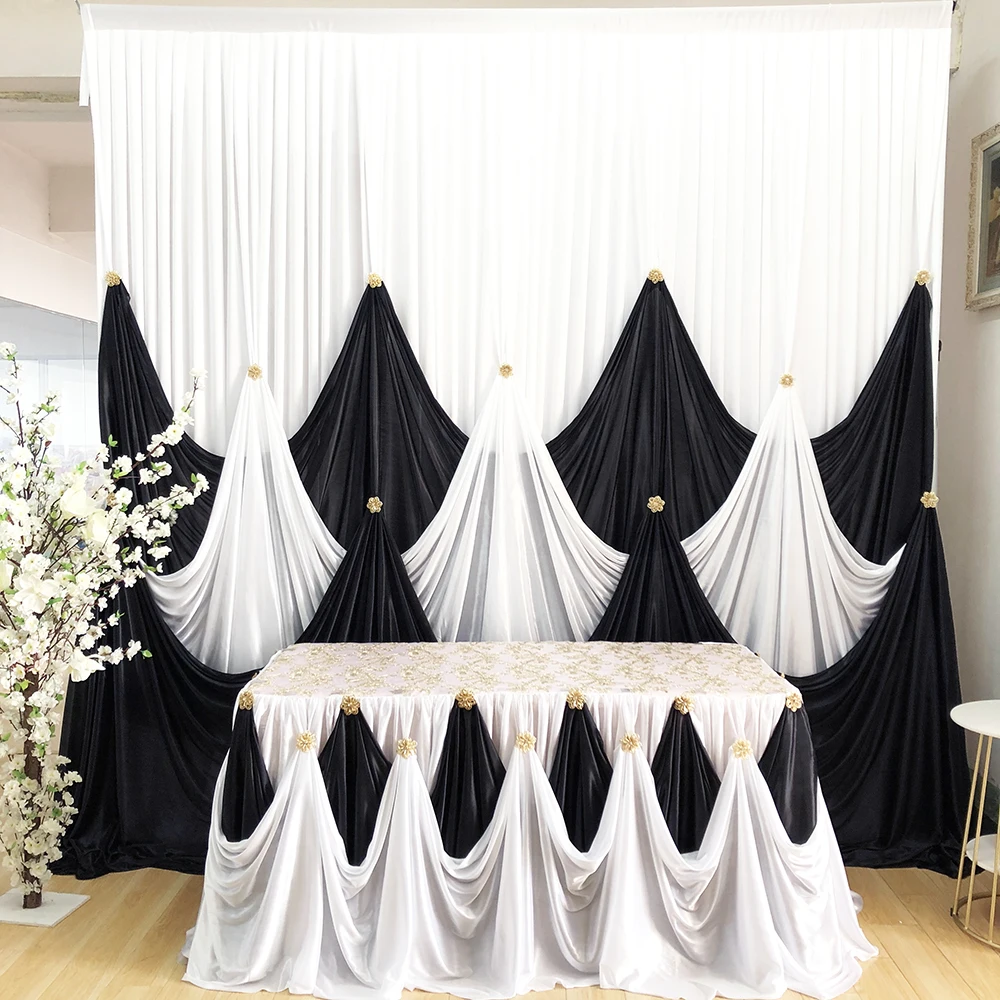 2020 Jan New Arrival Ice Silk White Black Backdrop Table Skirt With Luxury Brooch For Wedding Decoration
2020 Jan New Arrival Ice Silk White Black Backdrop Table Skirt With Luxury Brooch For Wedding Decoration
