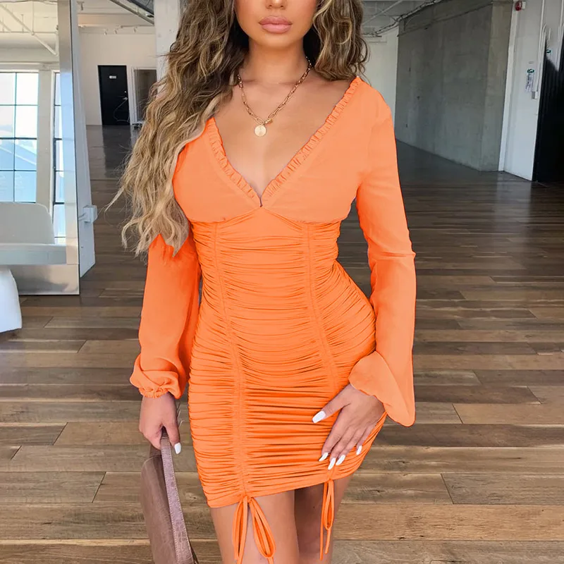 2021 Sexy Chiffon Spring Summer Dress Women Long Sleeve Slim Elastic Bodycon Bandage Dress Short Pleated Party Dresses
2021 Sexy Chiffon Spring Summer Dress Women Long Sleeve Slim Elastic Bodycon Bandage Dress Short Pleated Party Dresses
