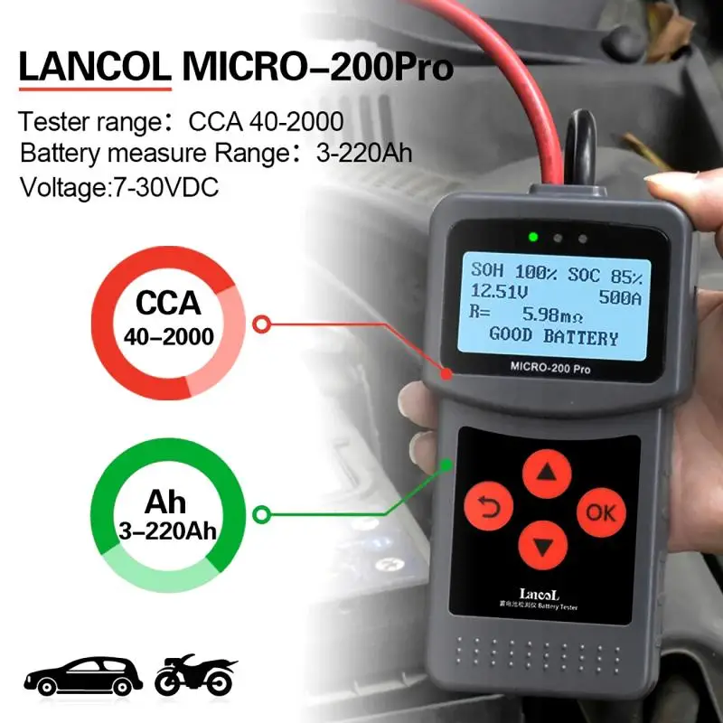 MICRO-200PRO 12V 24V 3-220AH Capacity Digital Car System Tool Analyzer Motorcycle Automotivo Battery Tester (Western European)
MICRO-200PRO 12V 24V 3-220AH Capacity Digital Car System Tool Analyzer Motorcycle Automotivo Battery Tester (Western European)
