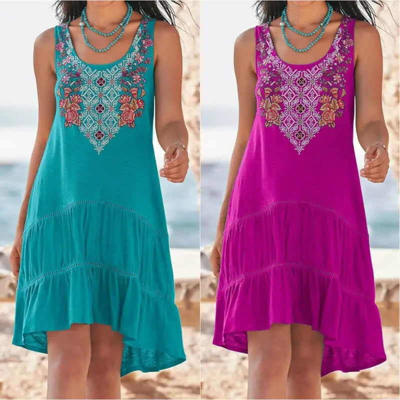 Summer 2021 Clothes for Woman Casual A-lineSleeveless Printed Flowers Baggy Loose Ladies U-neck Fashion Female Tank Dress
Summer 2021 Clothes for Woman Casual A-lineSleeveless Printed Flowers Baggy Loose Ladies U-neck Fashion Female Tank Dress