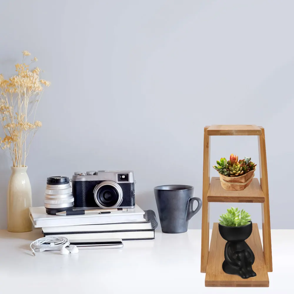 1Pc Multi-layer Bamboo Flower Rack Chic Desktop Plant Stand Home Storage Shelf